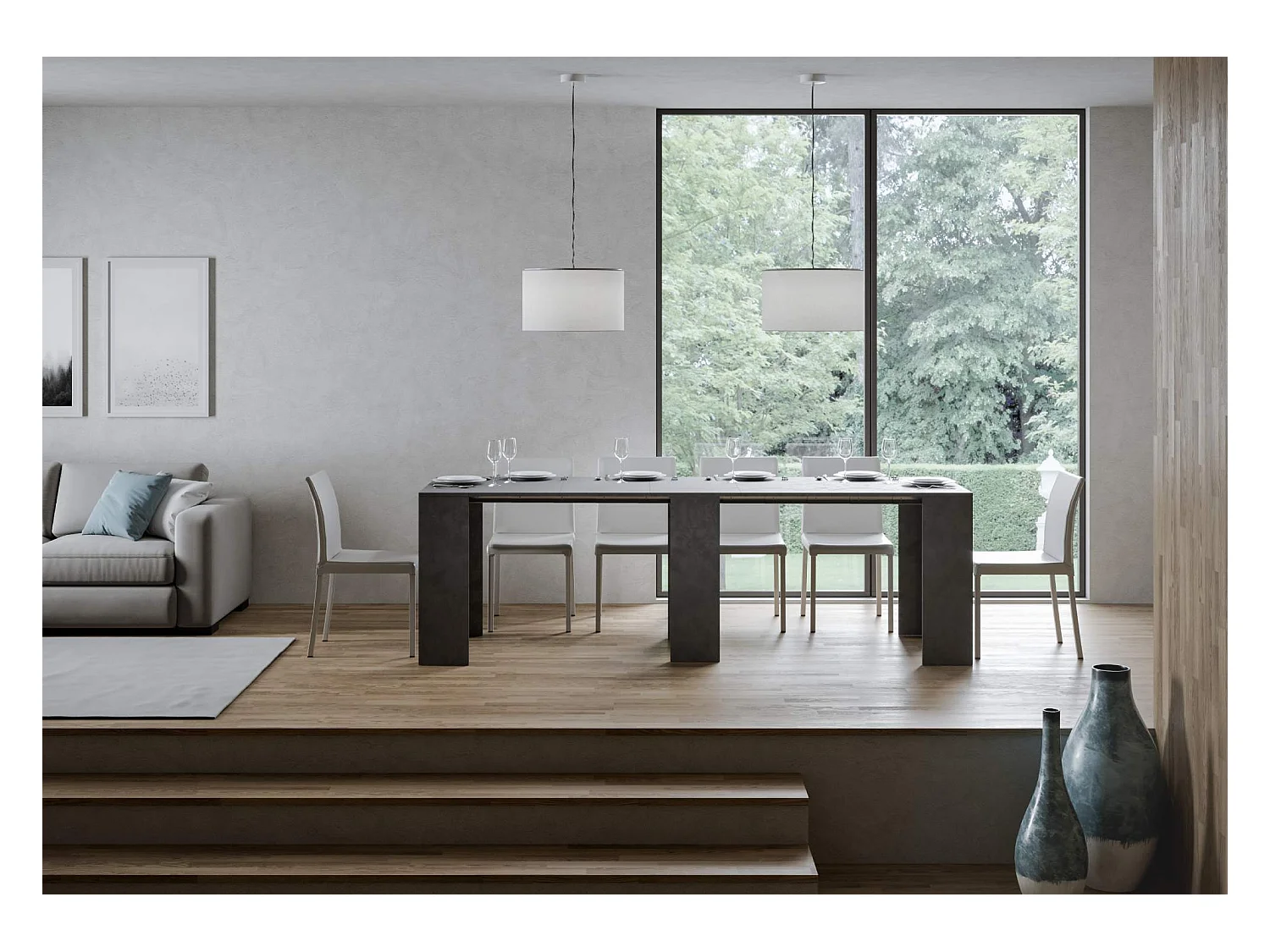 Alina uitschuifbare houten console 78x47/299 cm-Kleur Houtskool grijs