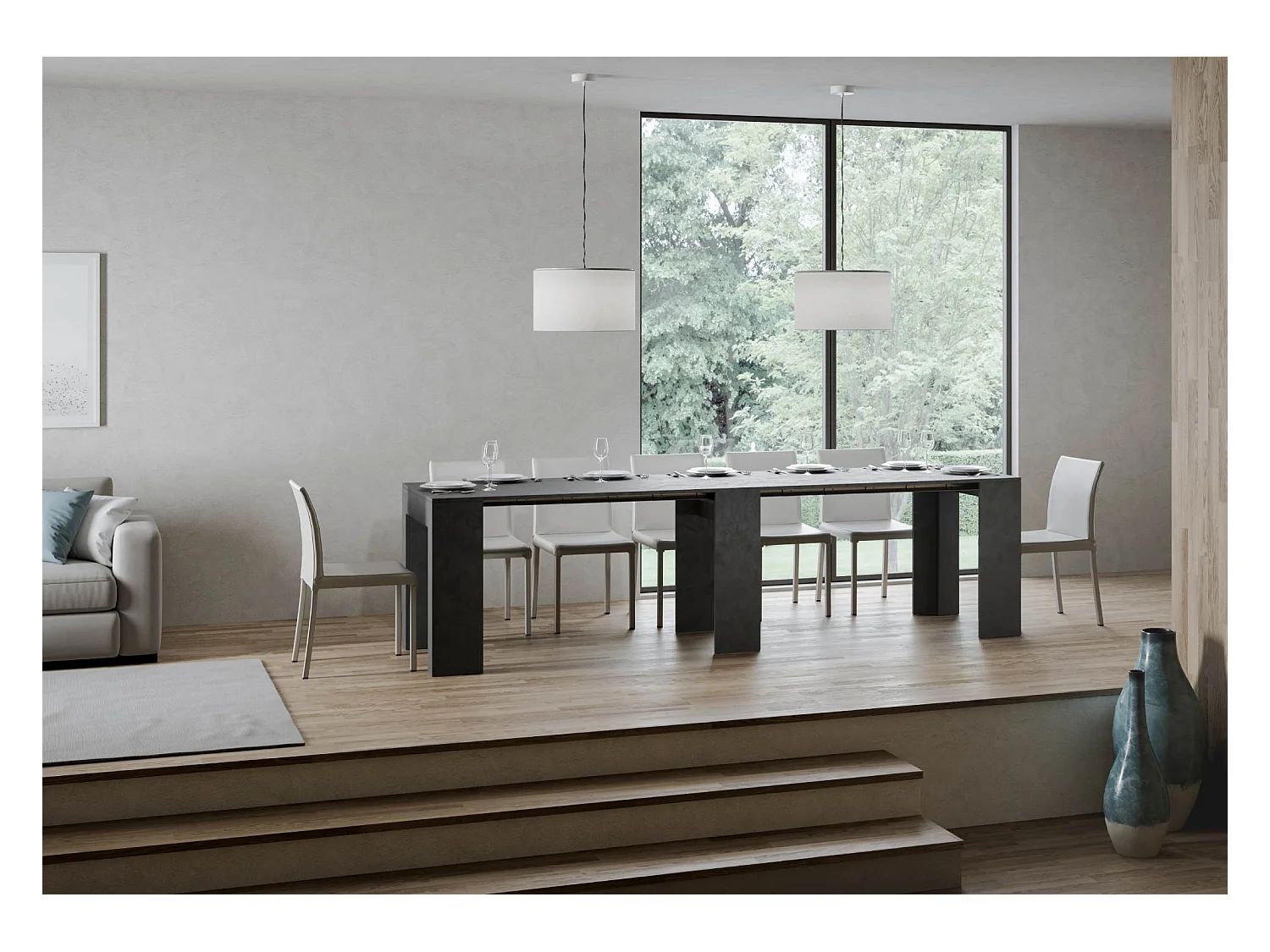 Alina uitschuifbare houten console 78x47/299 cm-Kleur Houtskool grijs