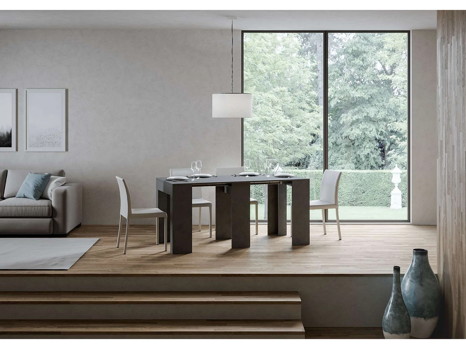 Console extensible 78x47/299 cm Allin anthracite spatulé rallonges internes