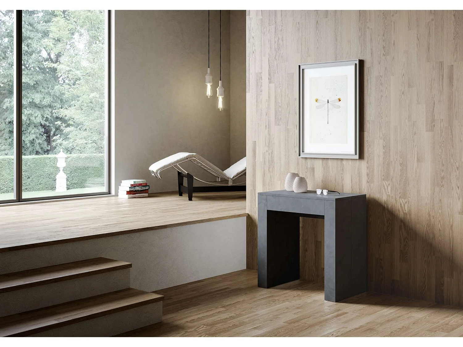 Console extensible 78x47/299 cm Allin anthracite spatulé rallonges internes