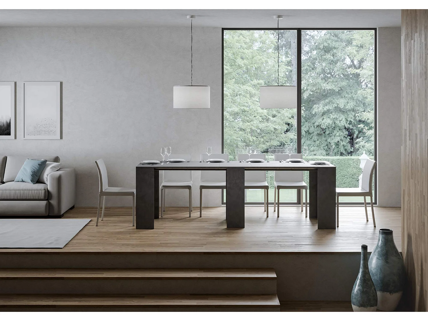 Console extensible 78x47/299 cm Allin anthracite spatulé rallonges internes