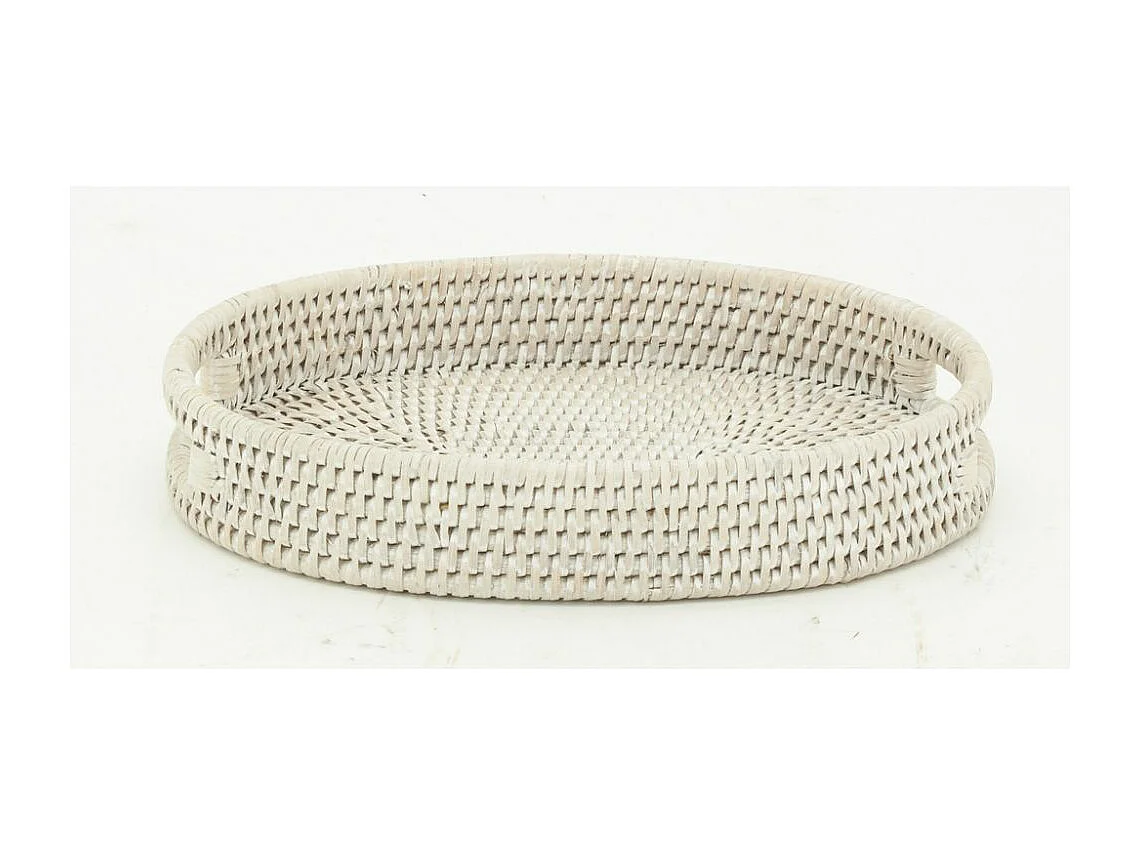 Plateau ovale en rotin patiné blanc
