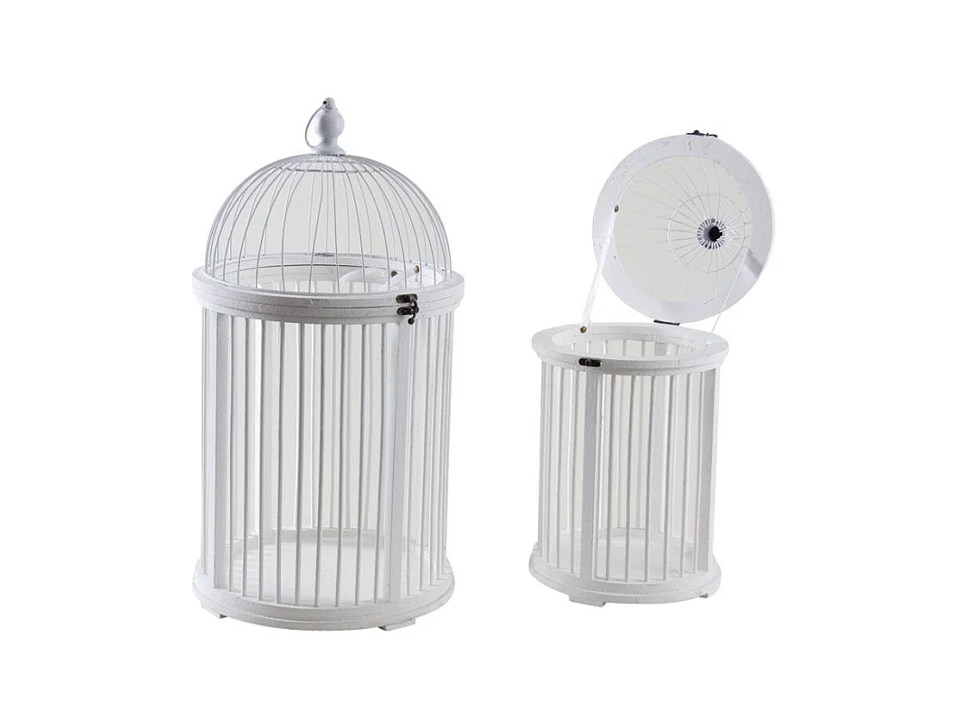 Cages en bois et métal blanches (Lot de 2)