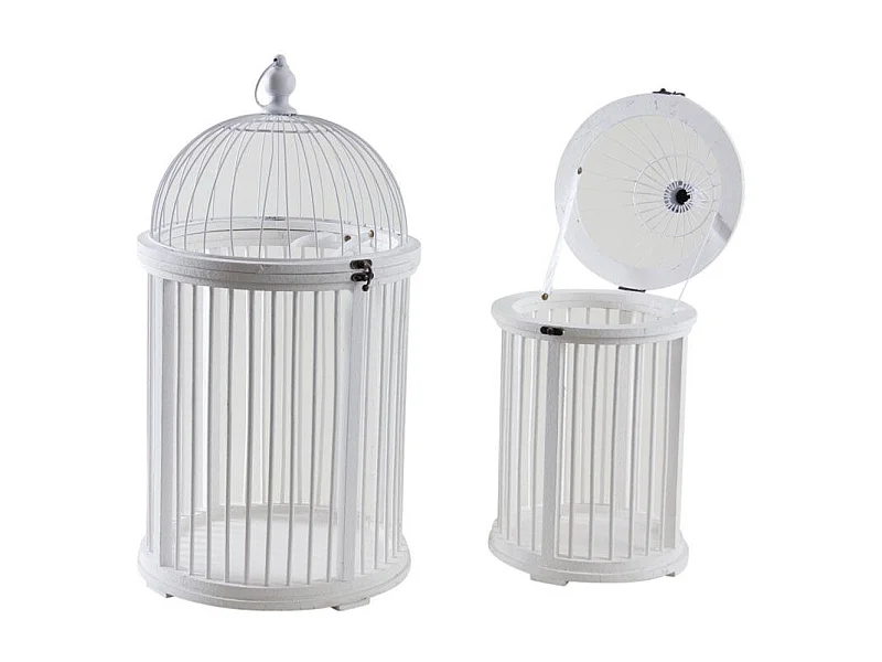 Cages en bois et métal blanches (Lot de 2)