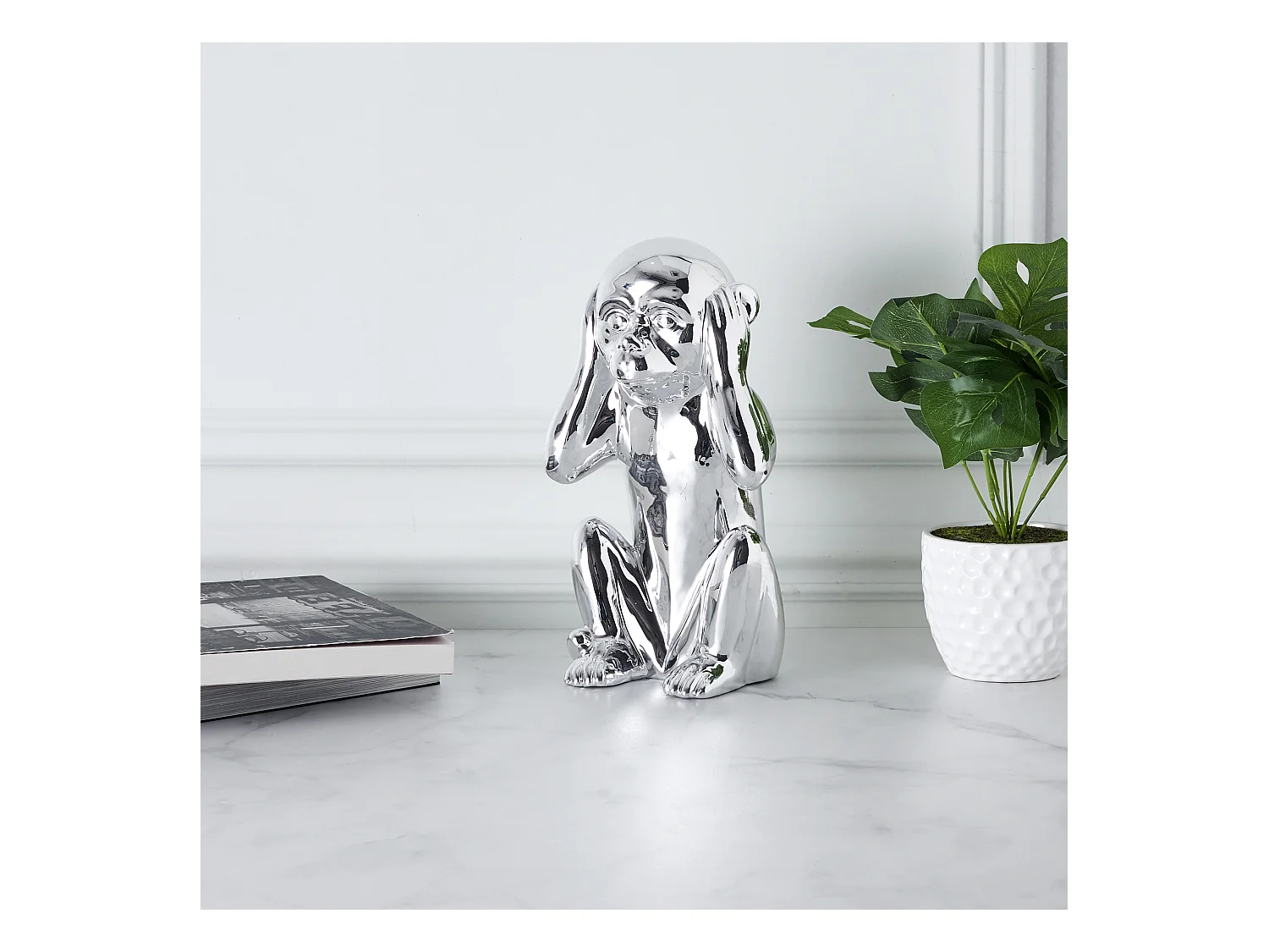 Statue Singe Argente H30cm Argent