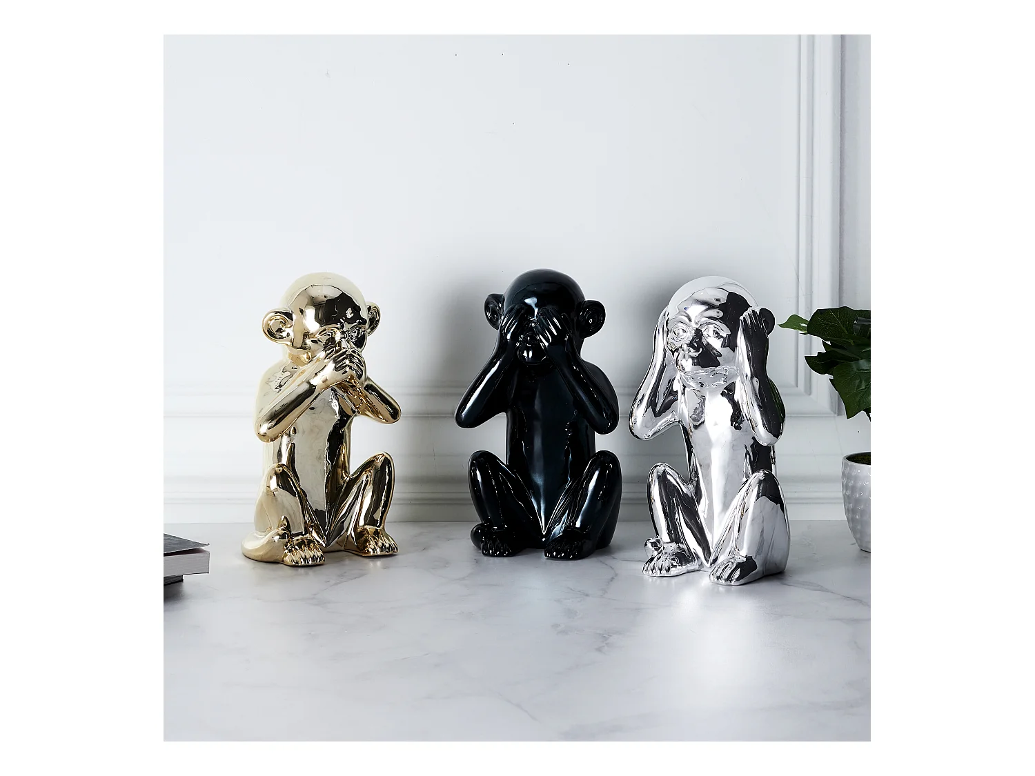 Statue Singe Argente H30cm Argent