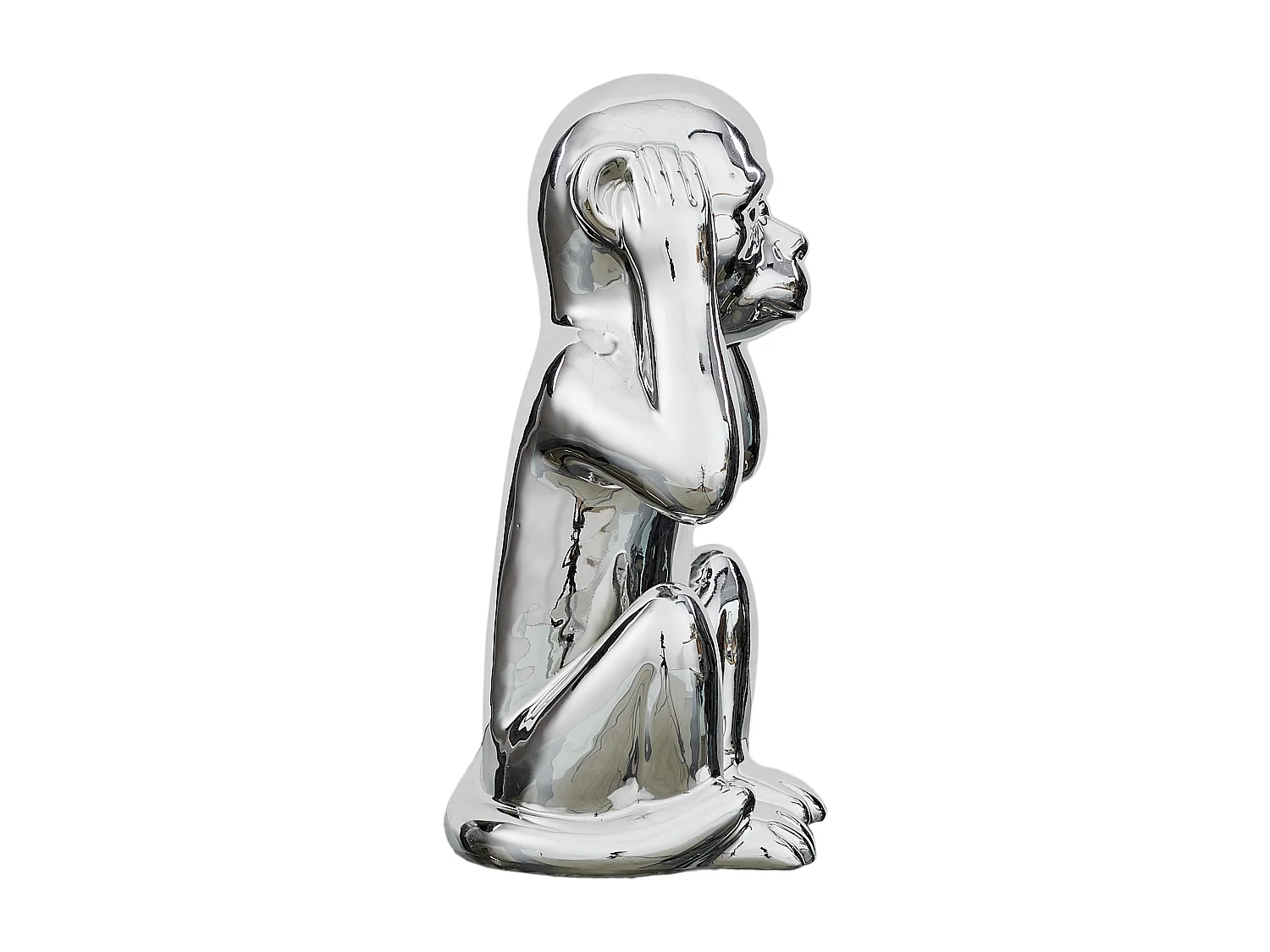 Statue Singe Argente H30cm Argent