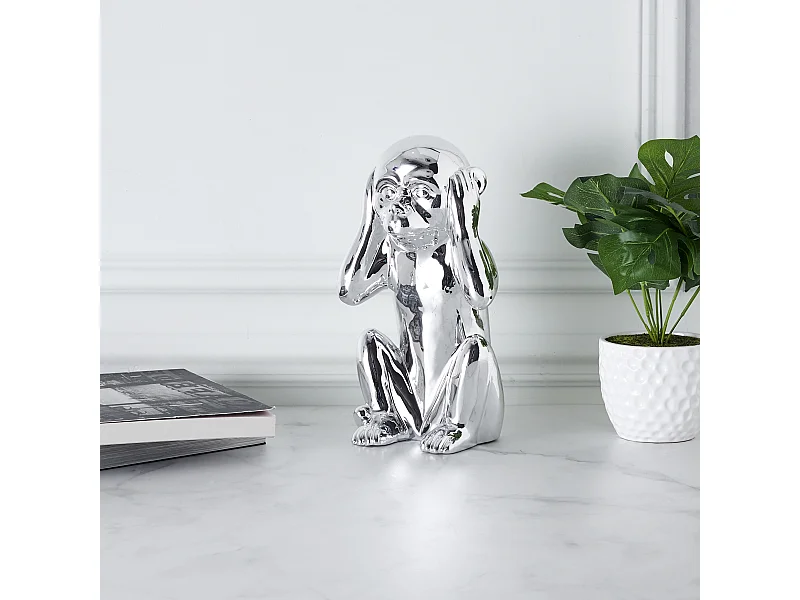 Statue Singe Argente H30cm Argent