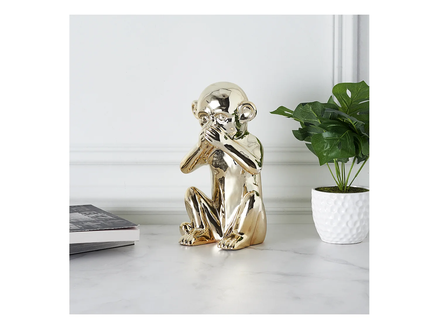 Statue Singe Dore H30cm Or