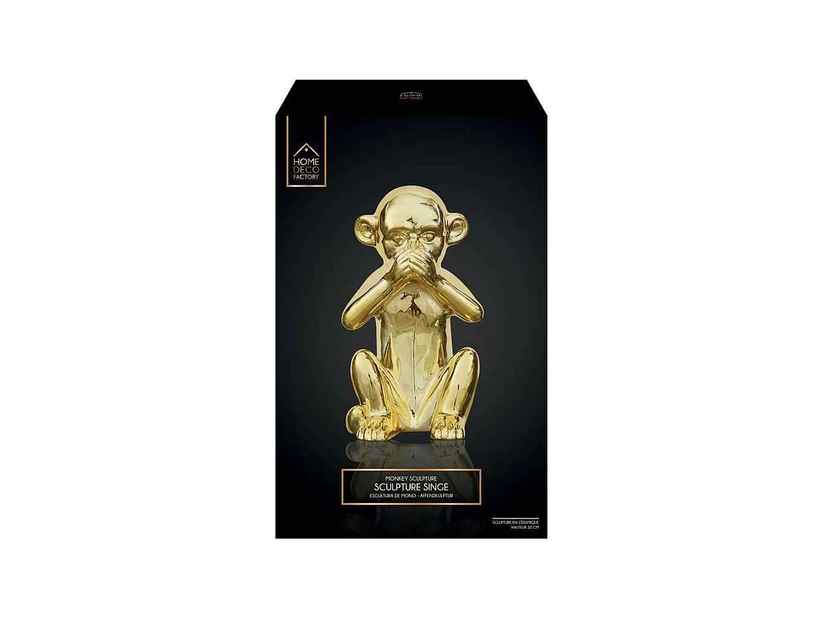 Statue Singe Dore H30cm Or