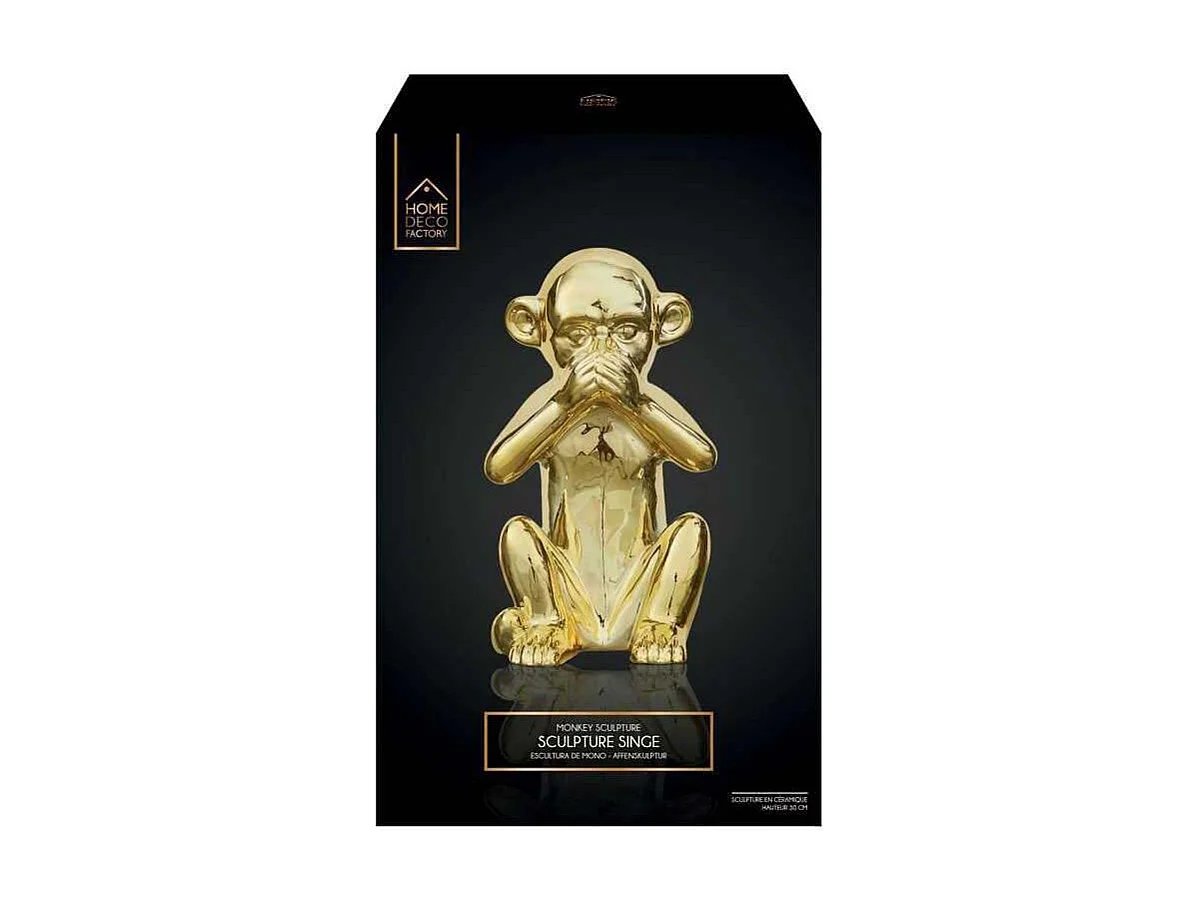 Statue Singe Dore H30cm Or