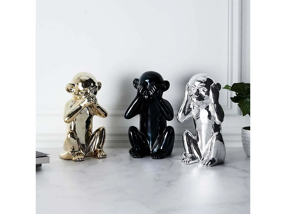 Statue Singe Dore H30cm Or