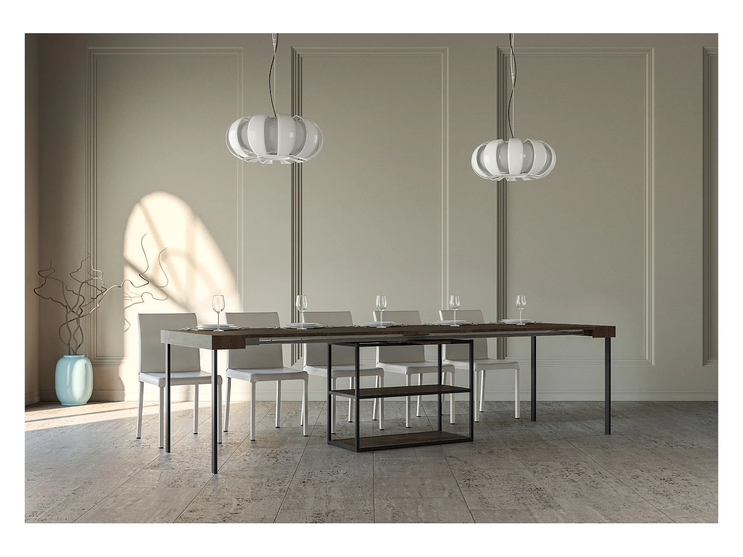 Console extensible 90x40/300 cm Plano Noyer cadre Anthracite