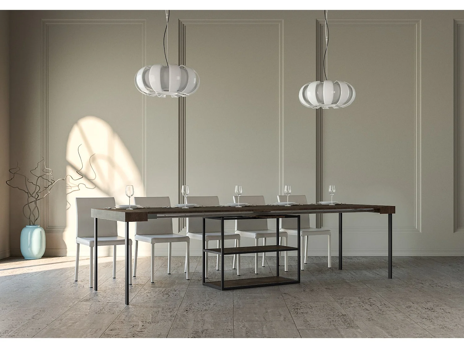 Console extensible 90x40/300 cm Plano Noyer cadre Anthracite