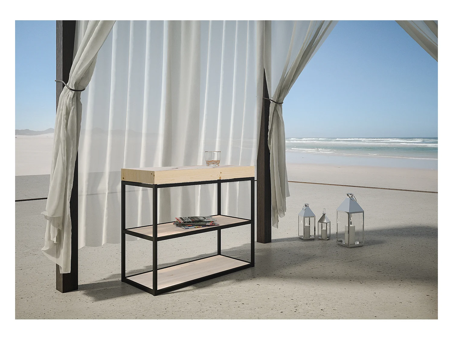 Console Camelia Sapin Nature cadre Anthracite