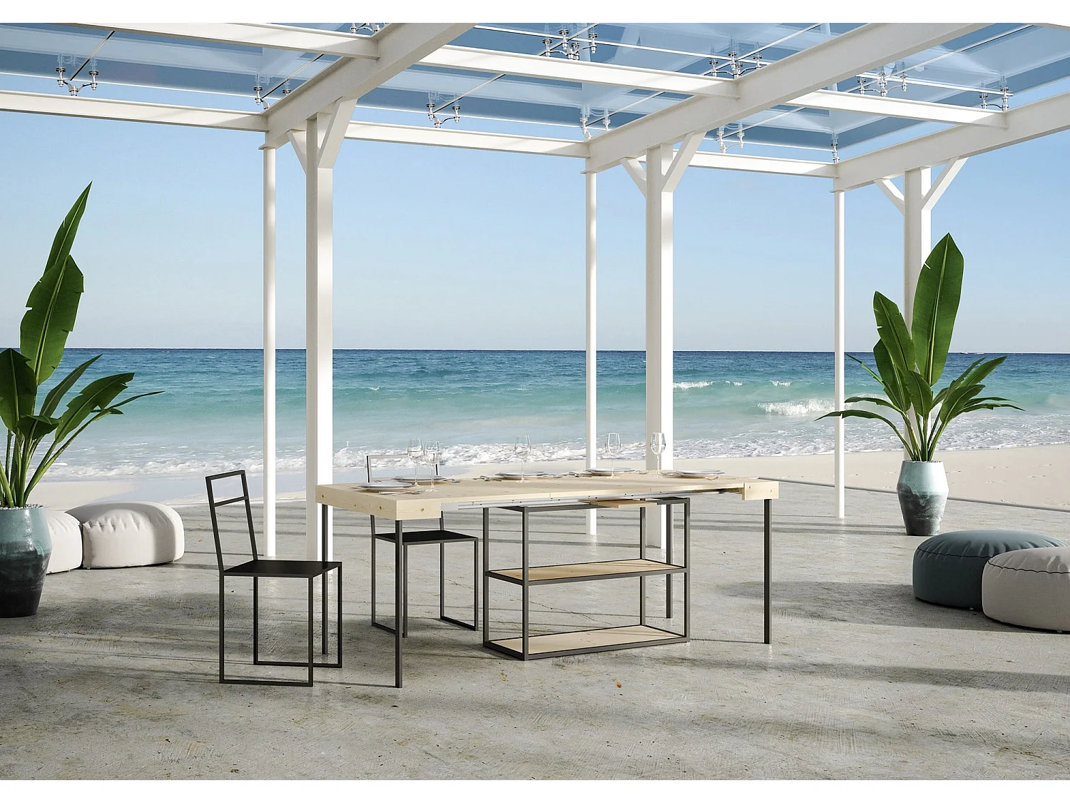 Console Camelia Sapin Nature cadre Anthracite