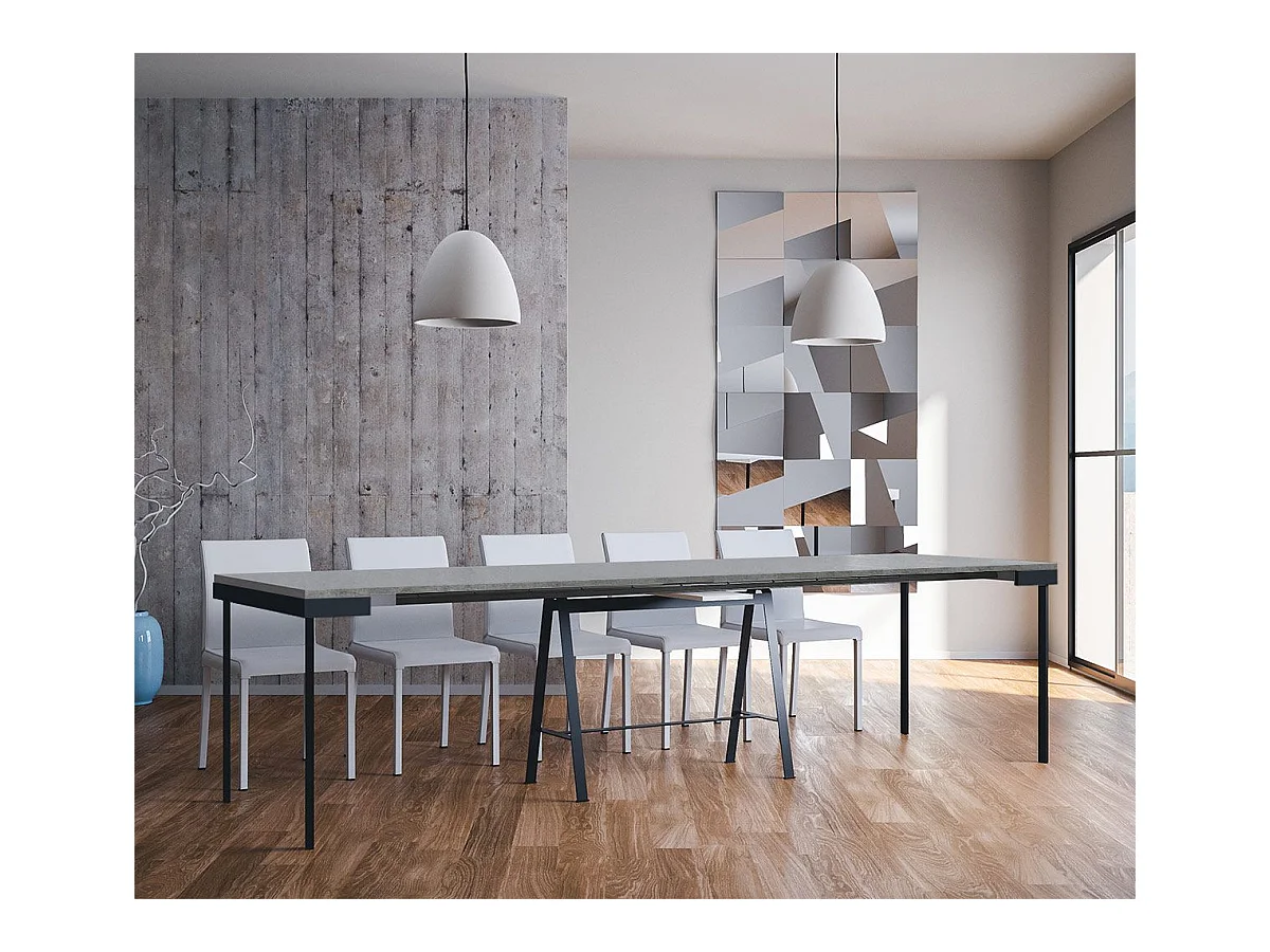 Ausziehbarer Konsolentisch 90x40/300 cm Banco Evolution Zement mit Eisenrahmen aus Anthrazit