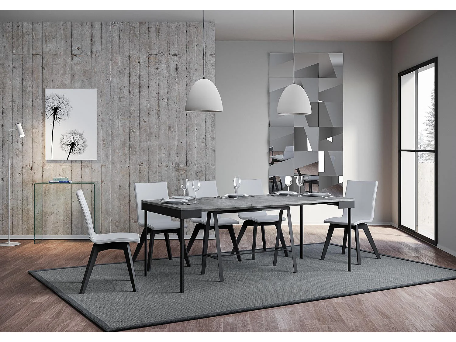 Console extensible 90x40/300 cm Banco Evolution Gris Béton cadre Anthracite