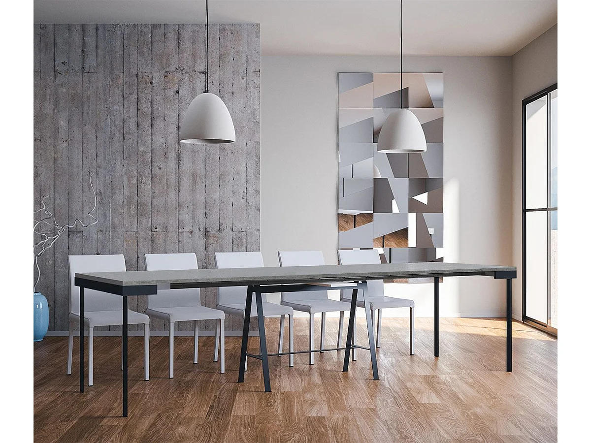 Console extensible 90x40/300 cm Banco Evolution Gris Béton cadre Anthracite