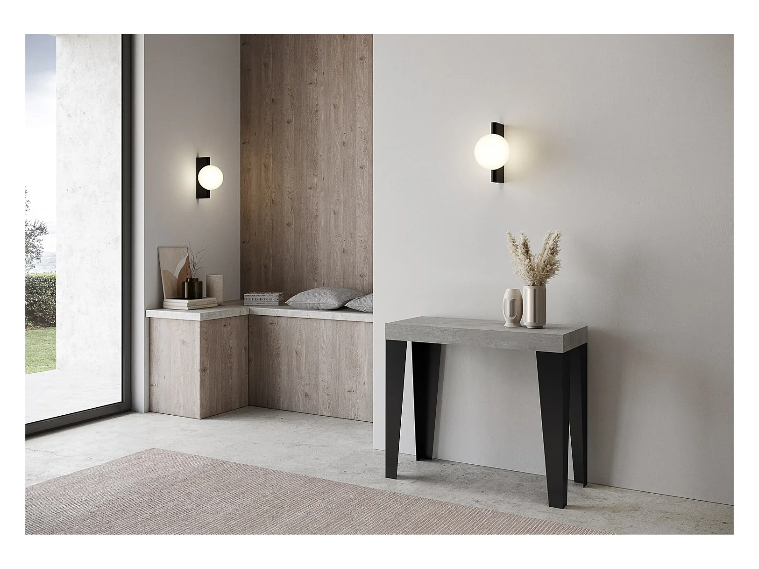 Console extensible 90x40/196 cm Flame Small Premium Gris Béton cadre Anthracite