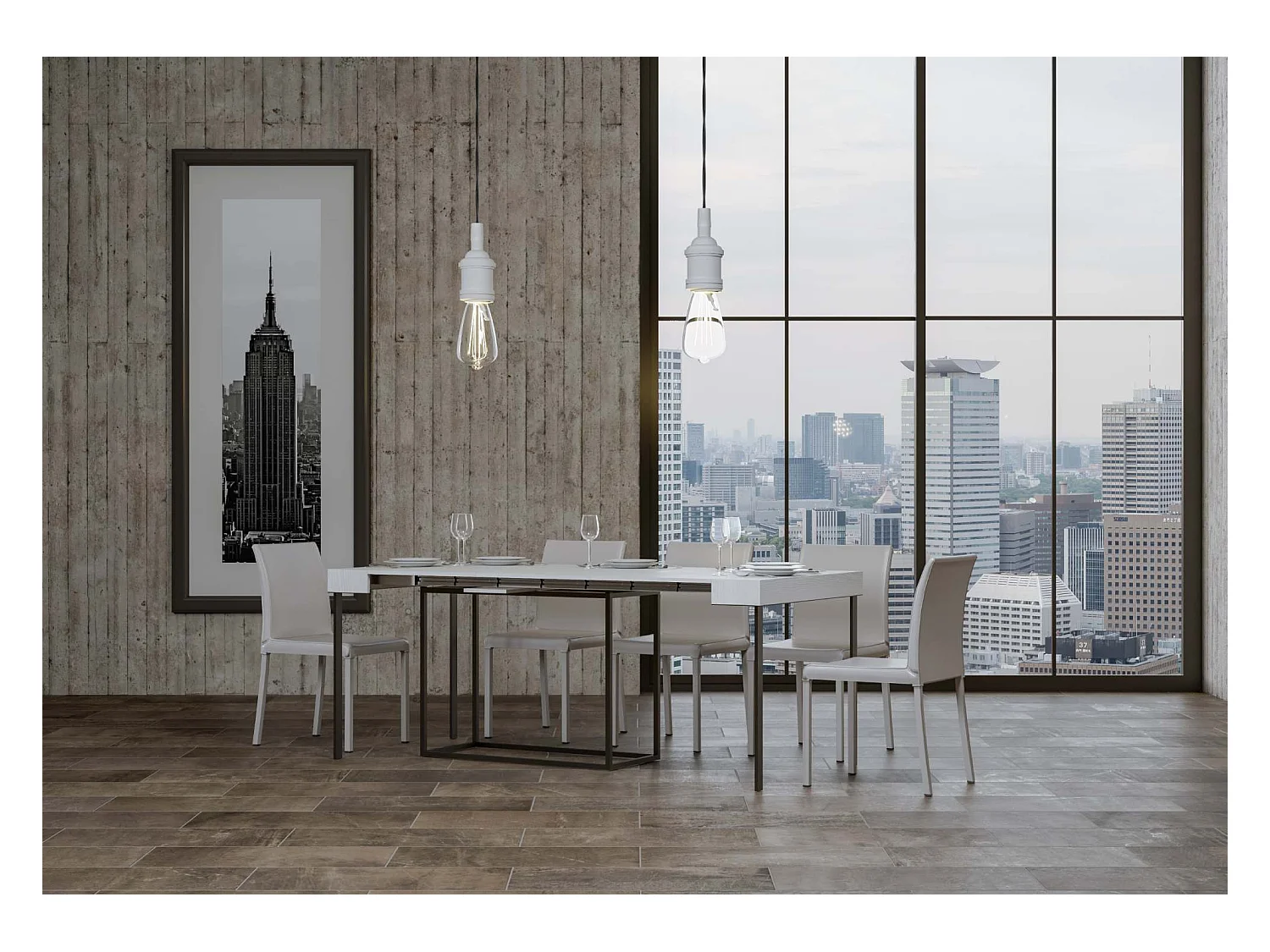 Console extensible 90x40/300 cm Nordica Frêne Blanc cadre Anthracite