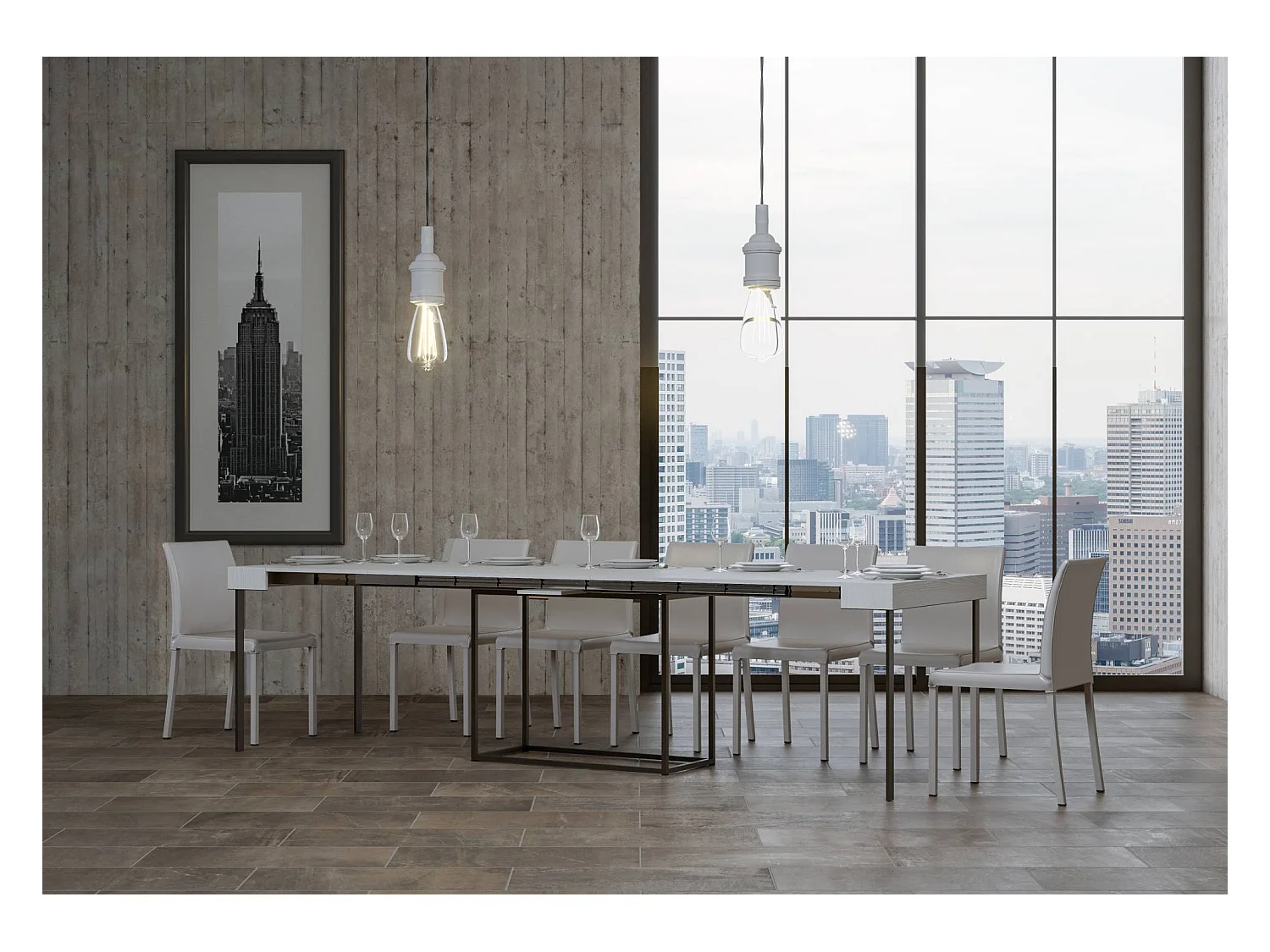 Console extensible 90x40/300 cm Nordica Frêne Blanc cadre Anthracite