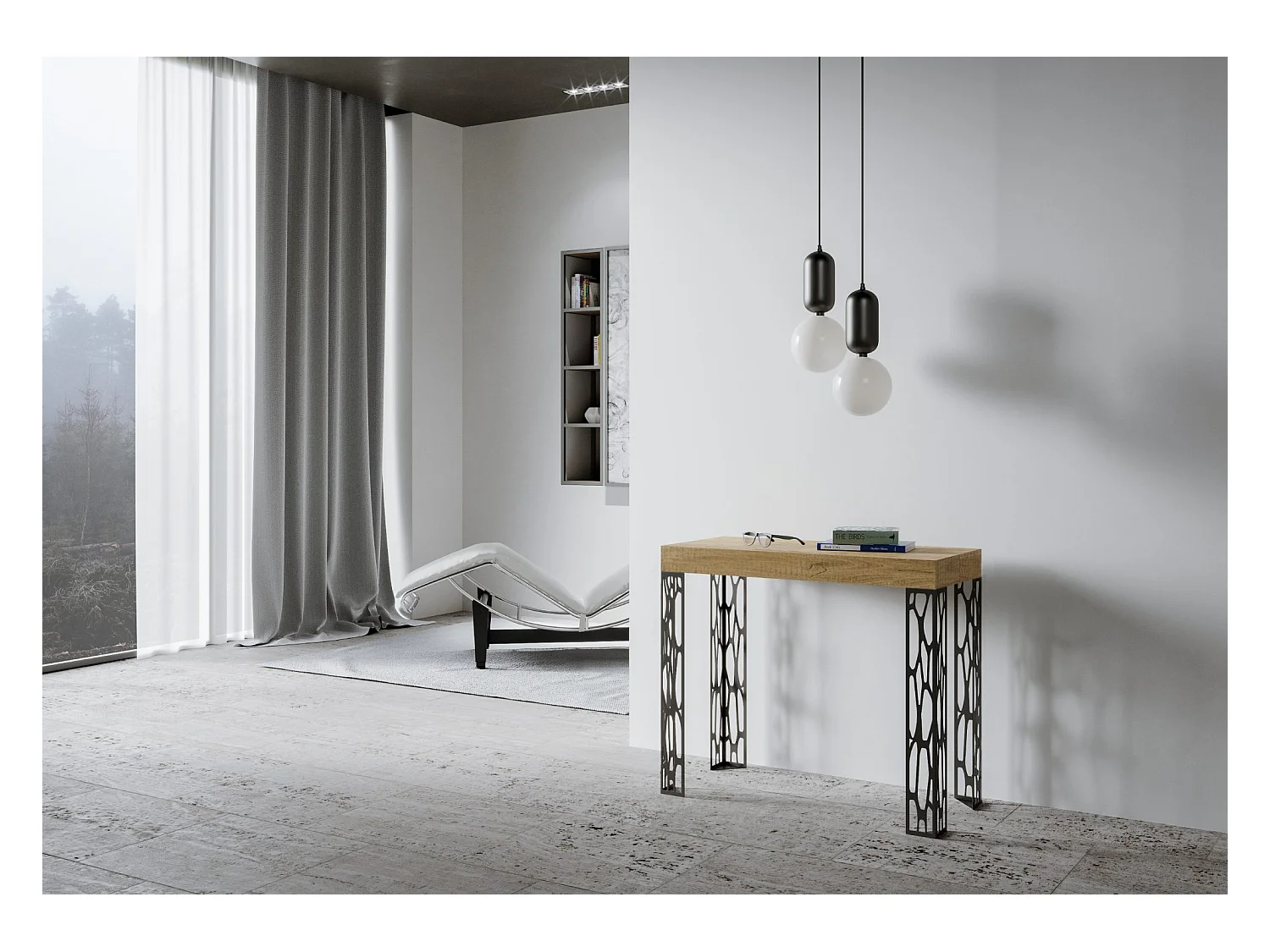 Console extensible 90x40/300 cm Ghibli Chêne Nature cadre Anthracite