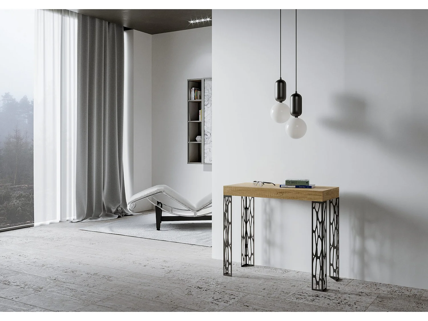 Console extensible 90x40/300 cm Ghibli Chêne Nature cadre Anthracite