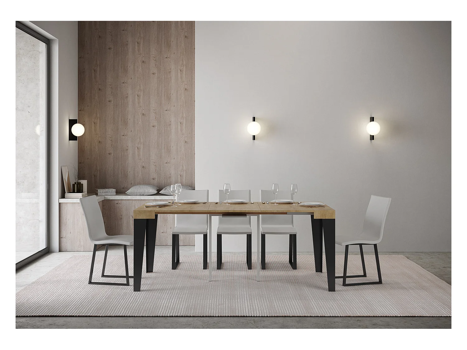 Ausziehbare Konsole 90x40/300 cm Gestell Flame Oak Nature Anthrazit