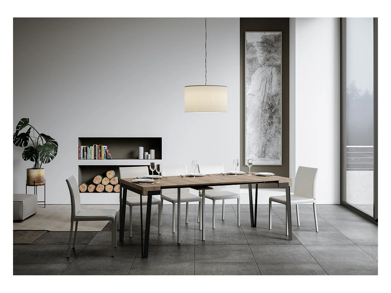 Mesa consola extensível 90x40/300 cm Rio Carvalho Natural quadro Antracite