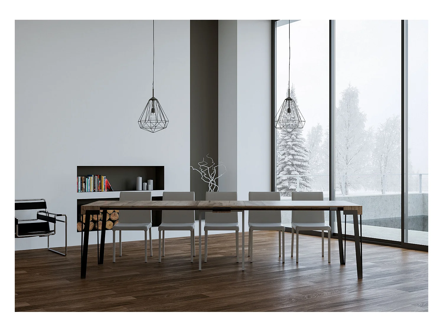 Mesa consola extensível 90x40/300 cm Rio Carvalho Natural quadro Antracite