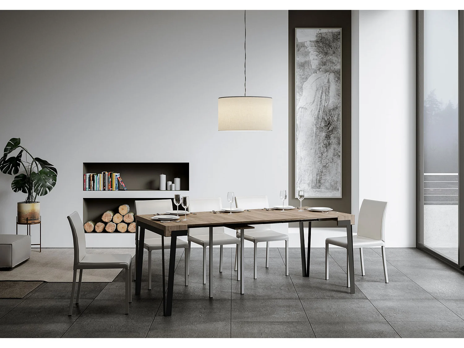 Console extensible 90x40/300 cm Rio Chêne Nature cadre Anthracite