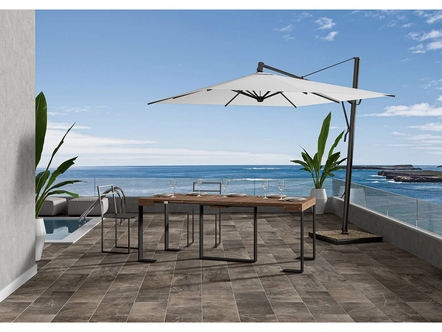 Console Extensible 90x40/290 cm Futura Sapin Teinté cadre Anthracite