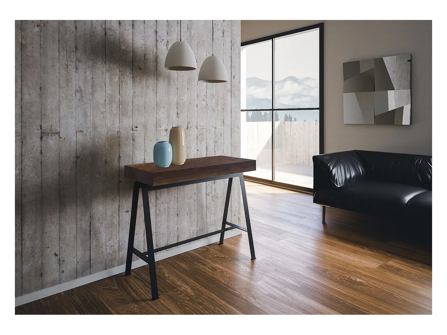 Rozkładana konsola 90x40/300 cm Orzech Office Premium ze strukturą Antracyt