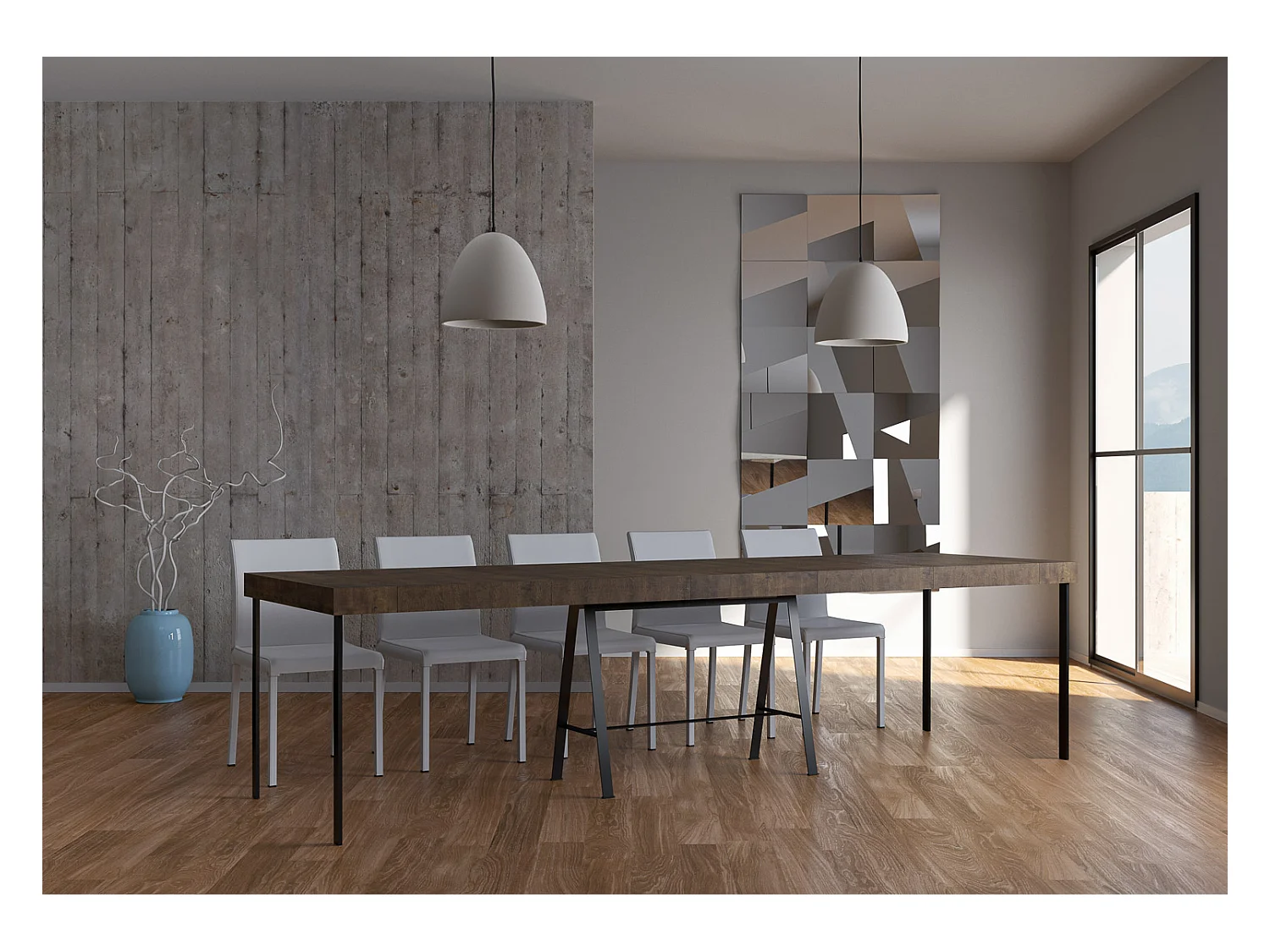 Rozkładana konsola 90x40/300 cm Orzech Office Premium ze strukturą Antracyt