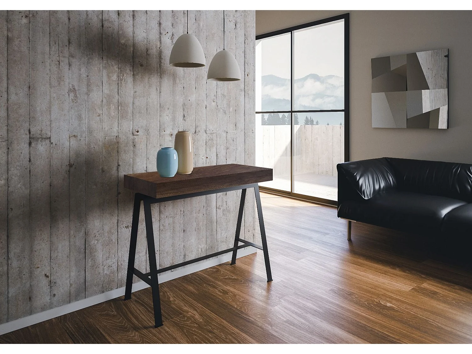 Console extensible 90x40/300 cm Banco Premium Noyer cadre Anthracite