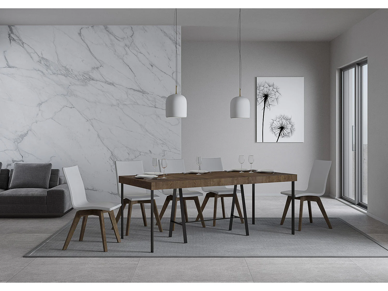 Console extensible 90x40/300 cm Banco Premium Noyer cadre Anthracite