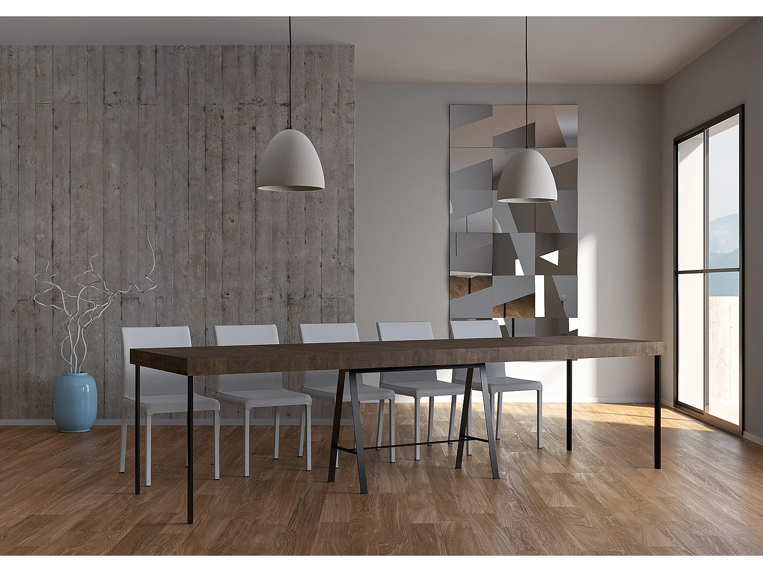 Console extensible 90x40/300 cm Banco Premium Noyer cadre Anthracite