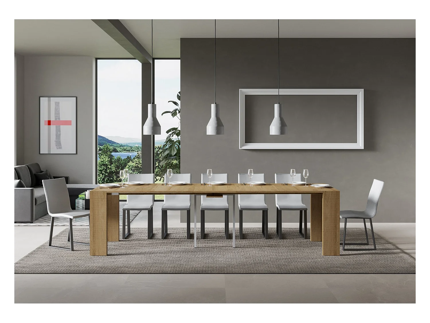 Mesa consola extensível 90x40/300 cm Roxell Carvalho Natural