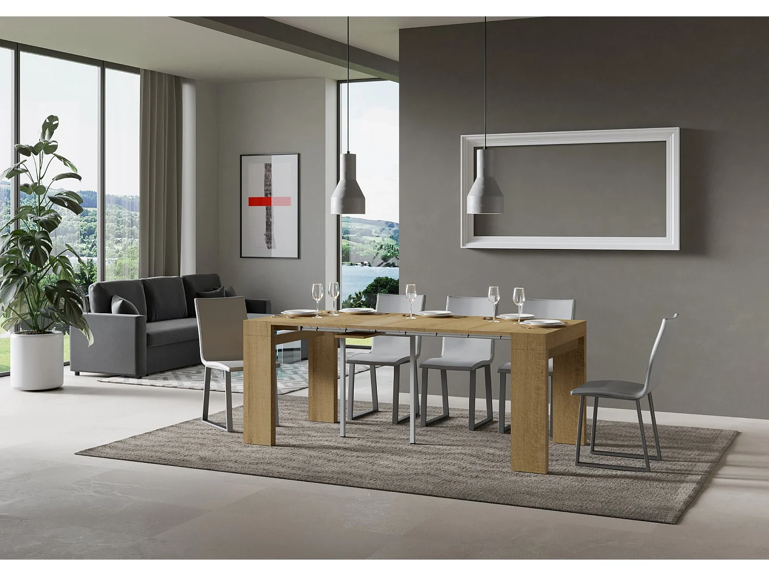 Ausziehbarer Konsolentisch 90x40/300 cm Roxell Eiche Natur