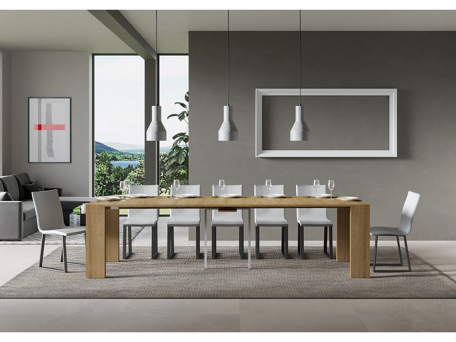 Ausziehbarer Konsolentisch 90x40/300 cm Roxell Eiche Natur