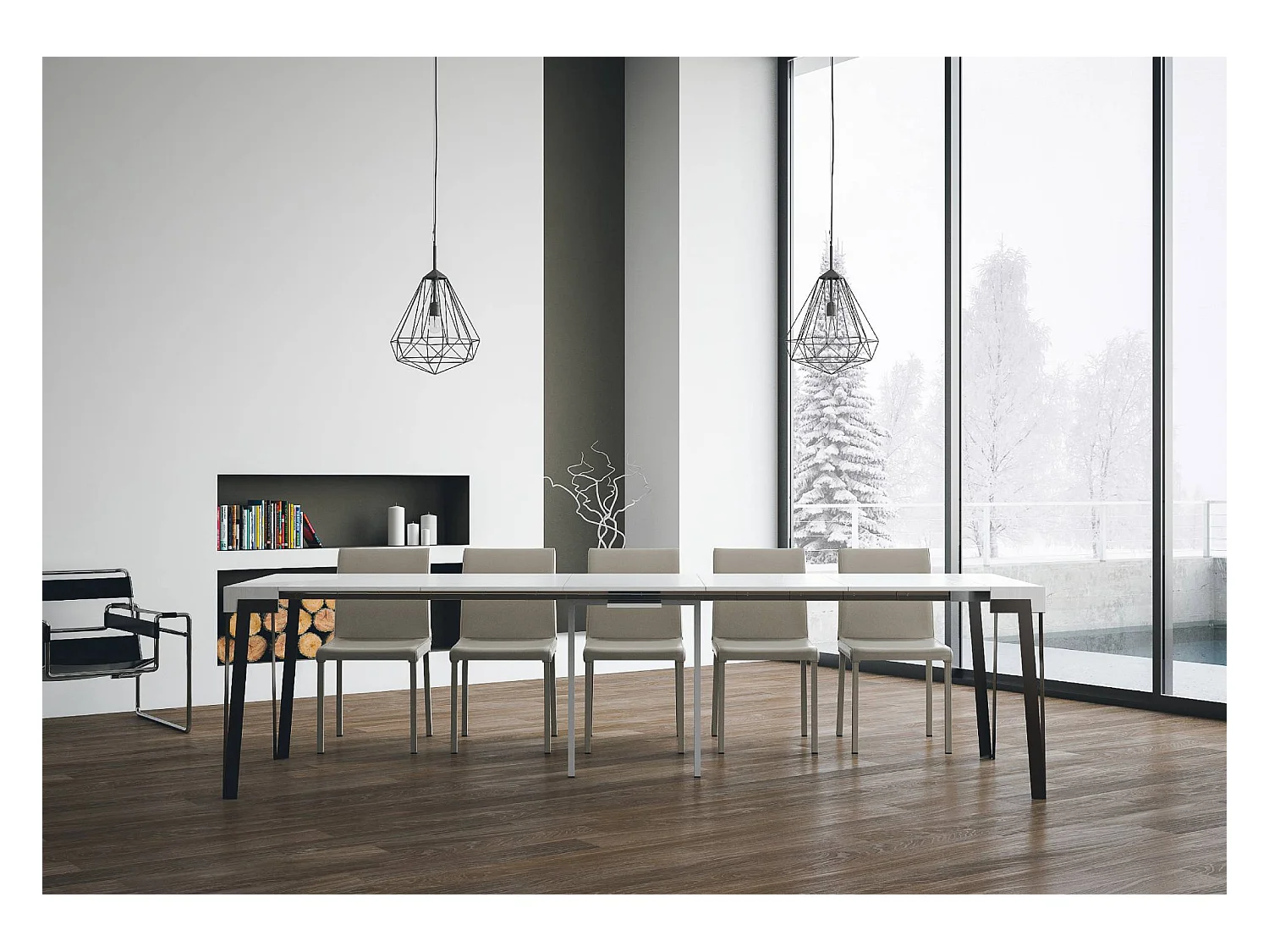 Uitschuifbare sidetable 90x40/300 cm Rio eiken wit met antraciet frame