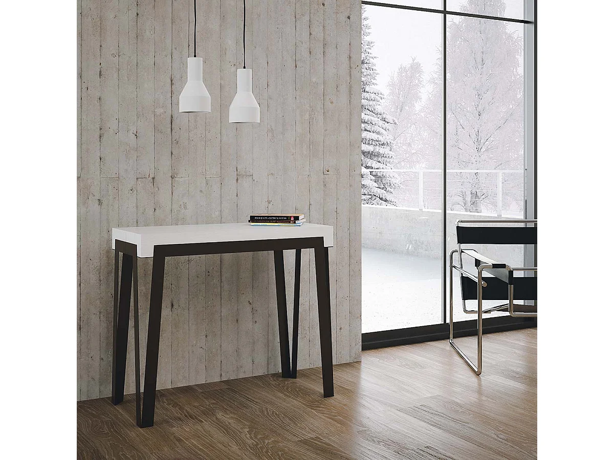 Uitschuifbare sidetable 90x40/300 cm Rio eiken wit met antraciet frame