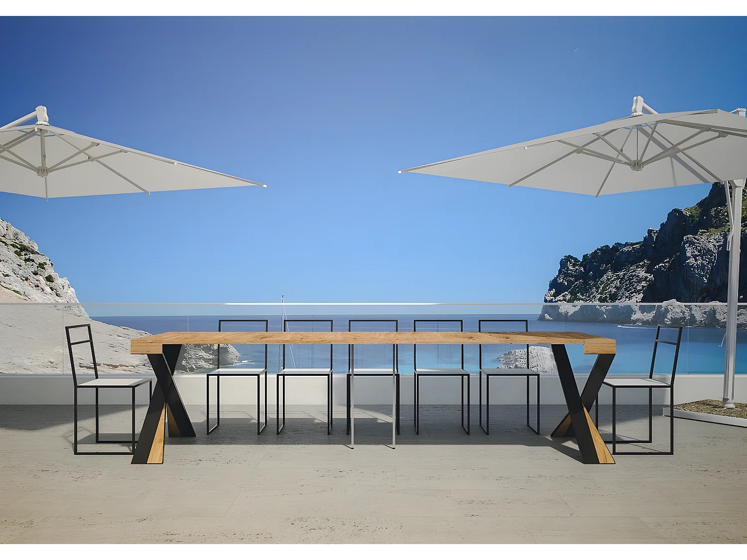 Uitschuifbare console in donker massief dennenhout en antraciet metalen poten voor 14 personen 40 tot 290 cm Lilia-Versie Basis