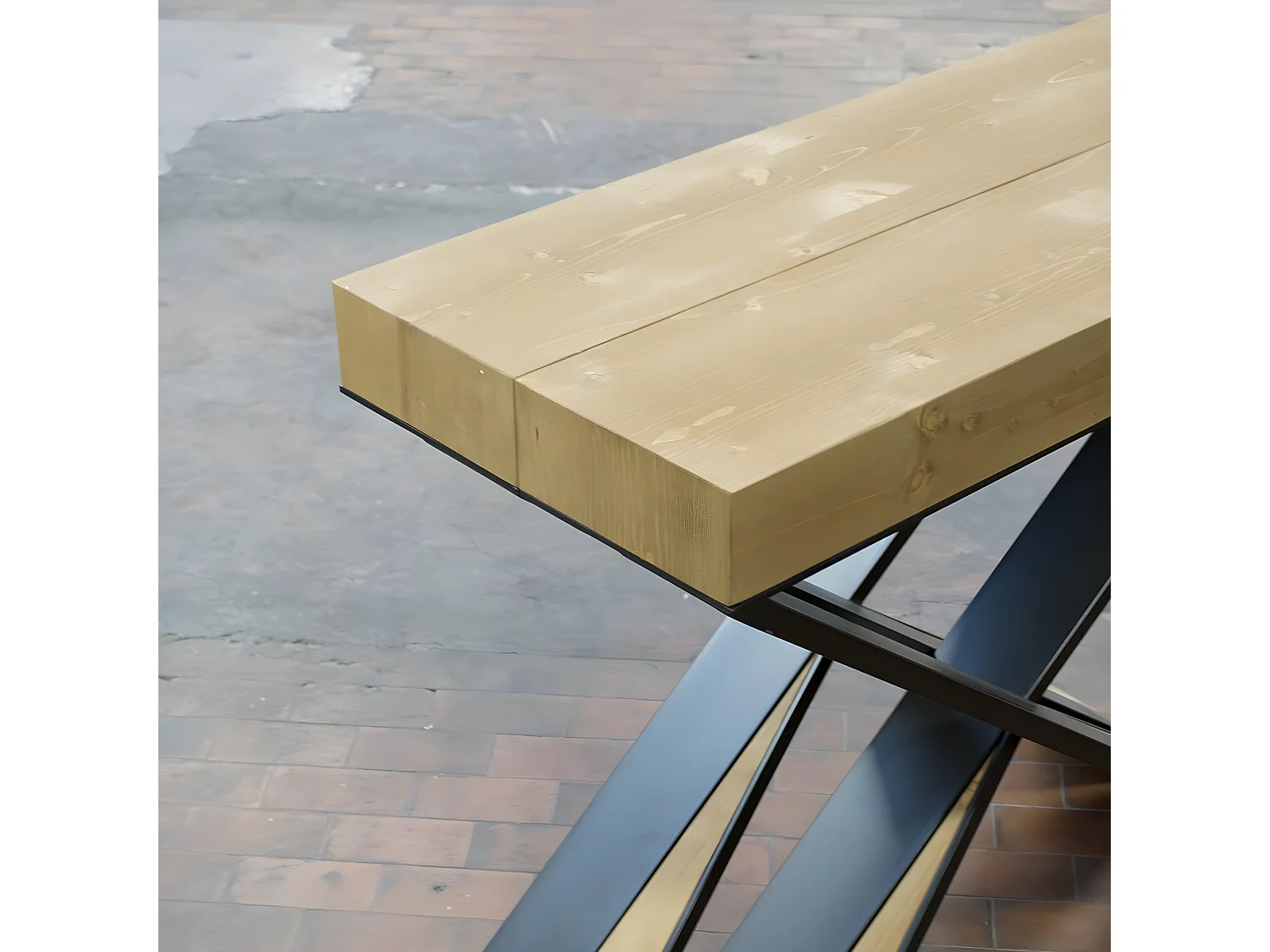 Uitschuifbare console in donker massief dennenhout en antraciet metalen poten voor 14 personen 40 tot 290 cm Lilia-Versie Basis