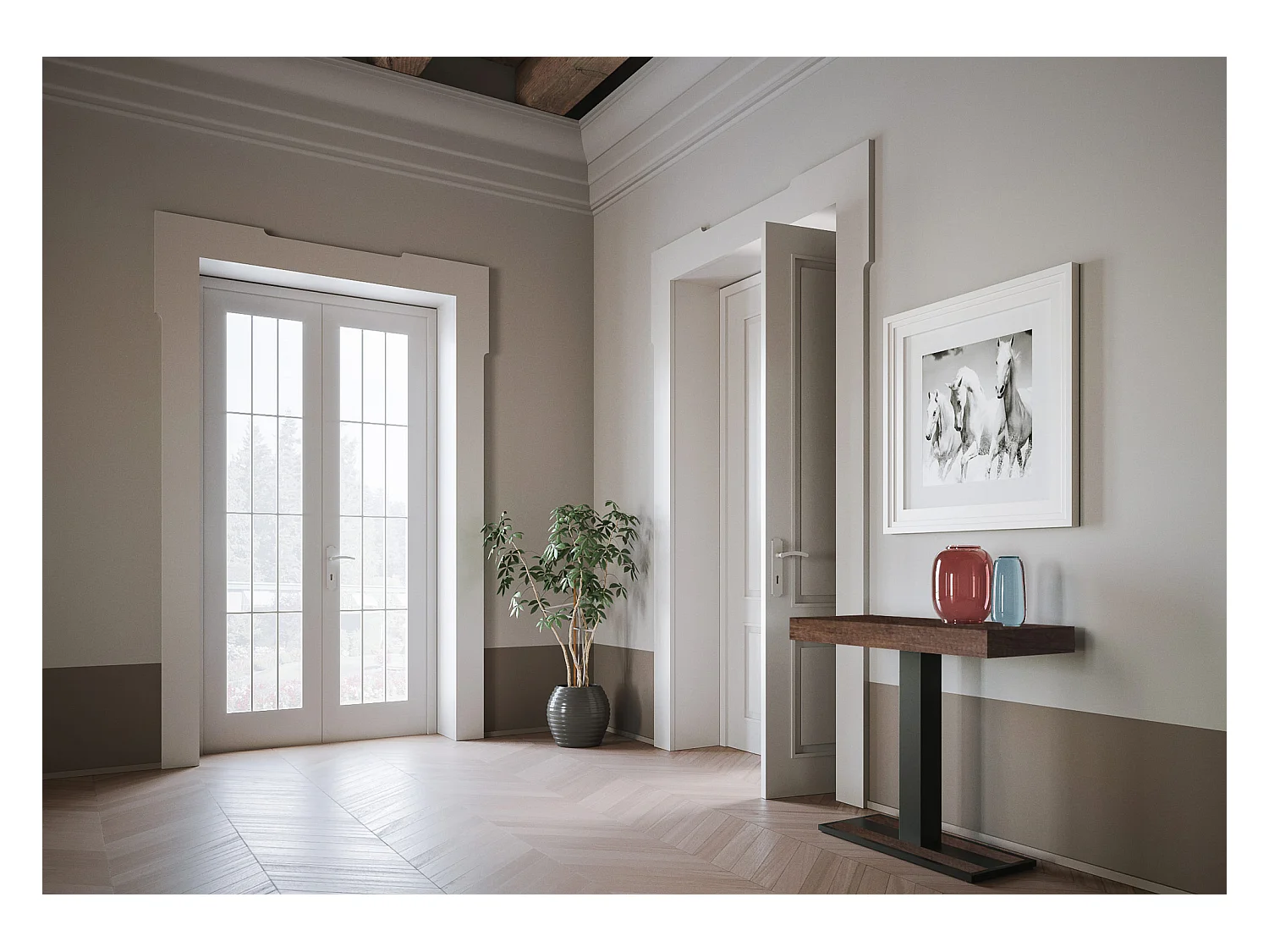 Ausziehbarer Konsolentisch 90x40/300 cm Capital Nussbaum mit Eisenrahmen aus Anthrazit