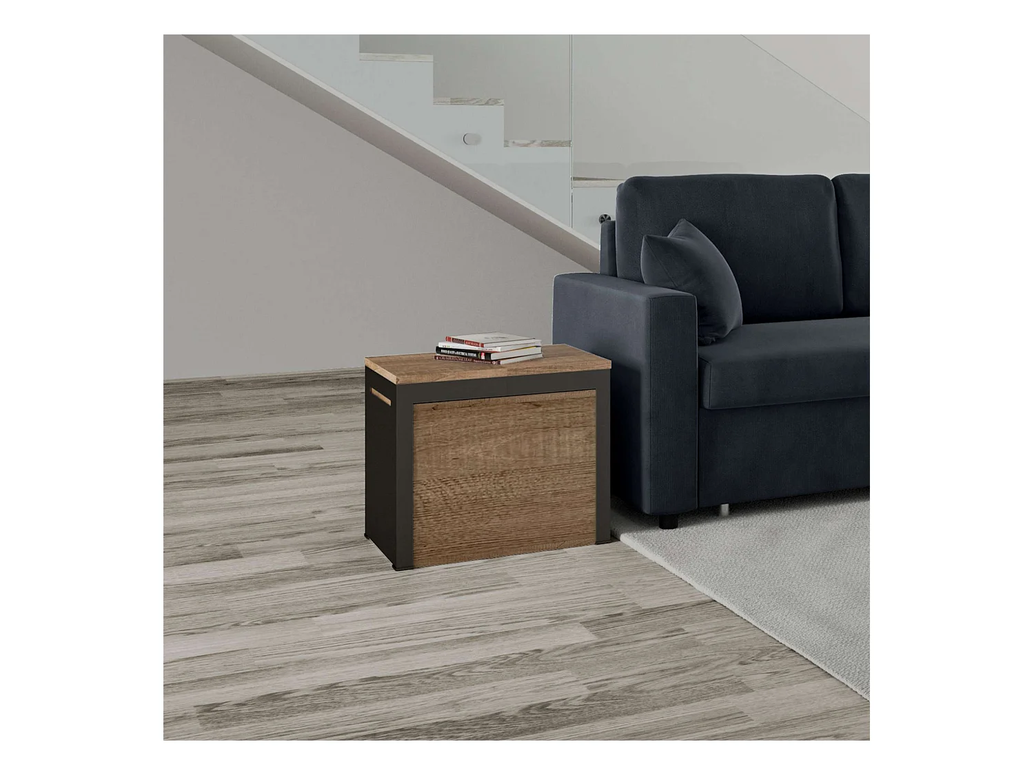 Ausziehbare Sitzbank 55x40/305 cm Walk Eiche Natur mit Eisenrahmen aus Anthrazit