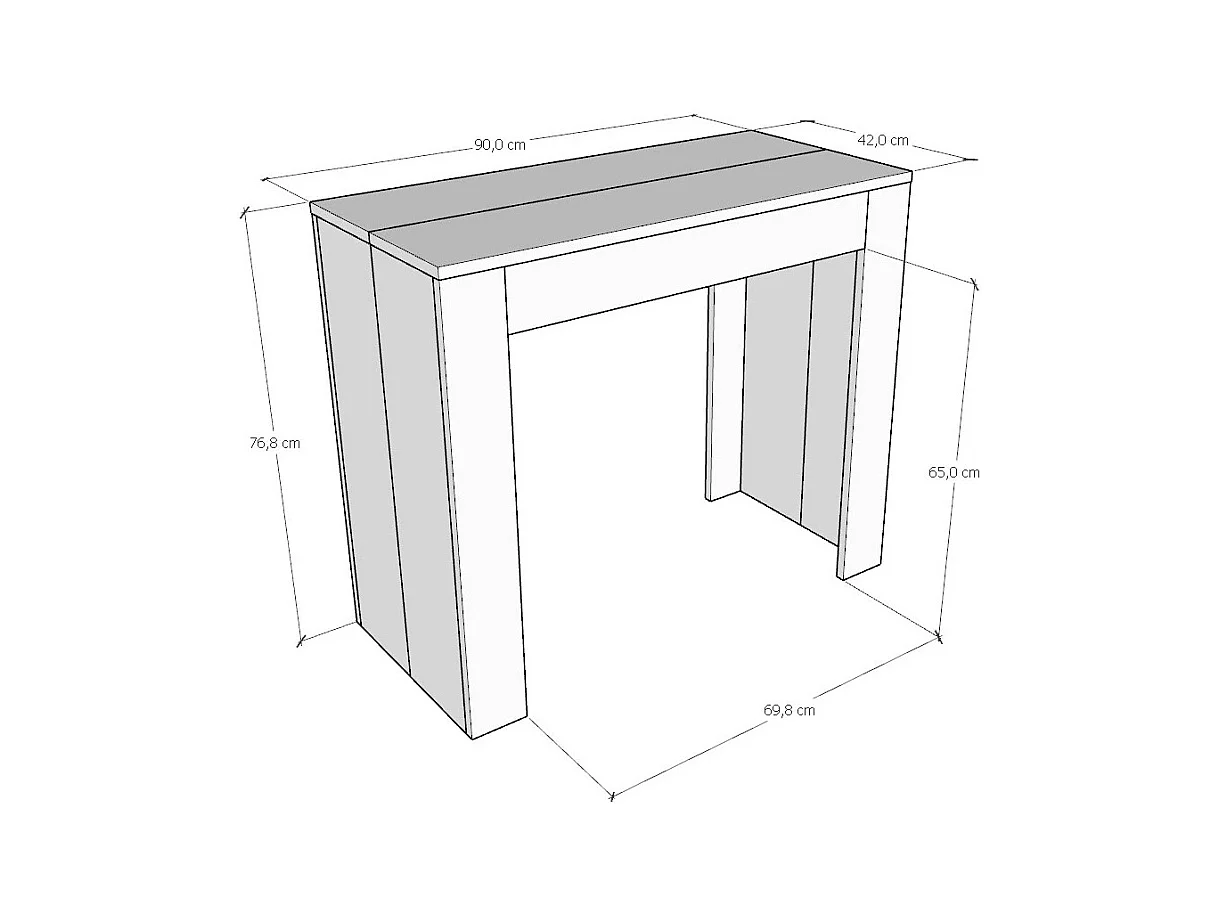 Uitschuifbare sidetable 90x42/198 cm Emy Small structuur wit