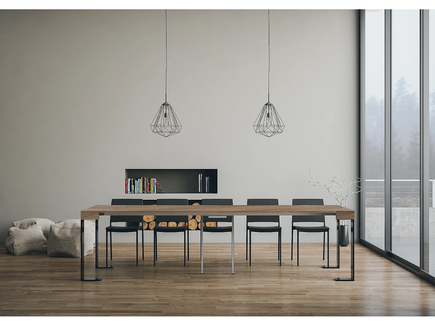 Console extensible 90x40/300 cm Tecno noyer pieds anthracite