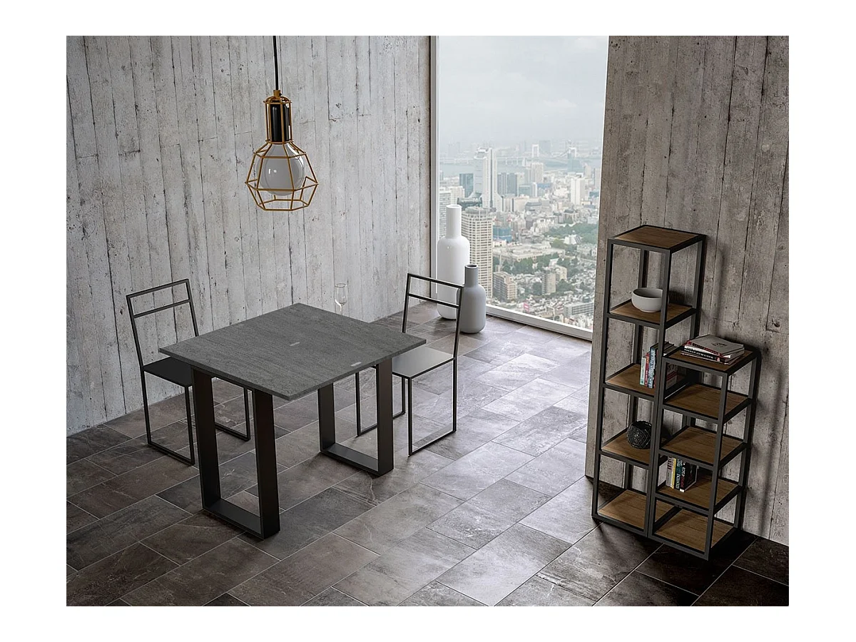 Uitklapbare sidetable 90x45/90 cm Tecno Libra cement met antraciet frame